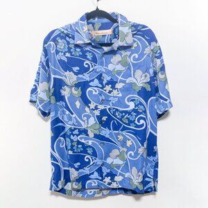 Men's Tommy Bahama Hawaiian Style Floral Pattern Blue Sz. Small 100% Silk Casual